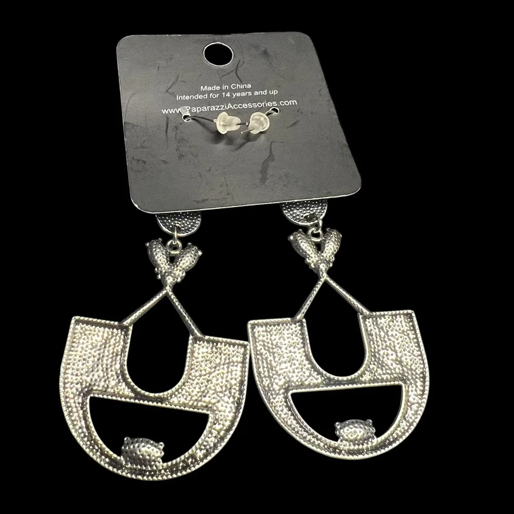 Paparazzi Statement Dangle Earrings Silver Tone Pink‎ Gemstones Geometric Boho